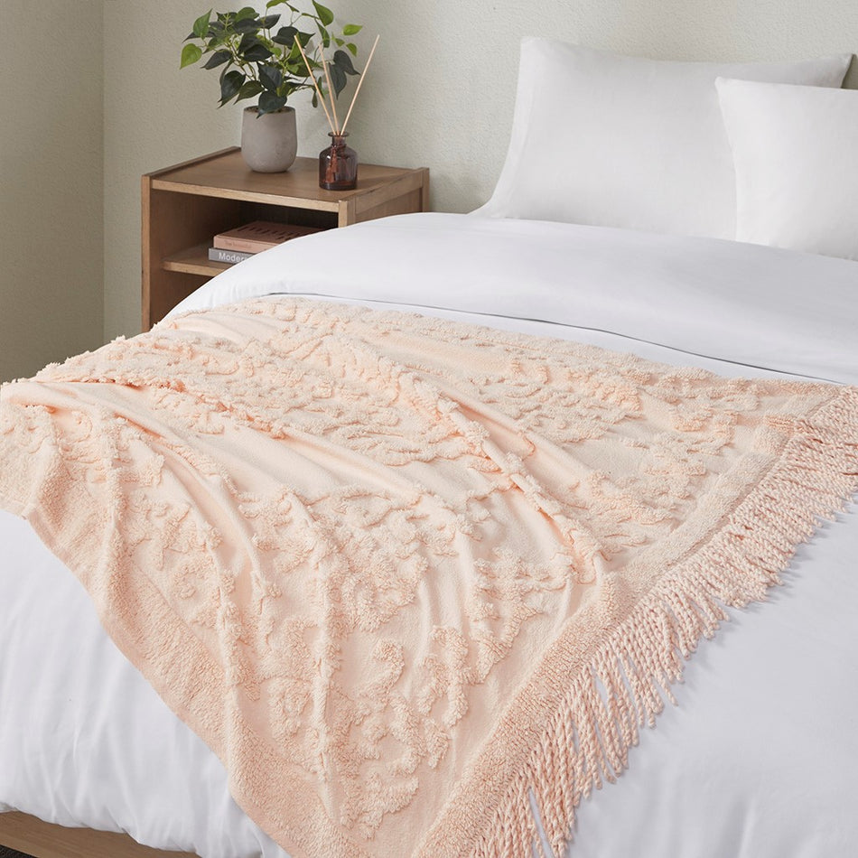 Chloe 100% Cotton Tufted Chenille Lightweight Throw With Fringe Tassel 50" x 60" - Blush - 50x60"