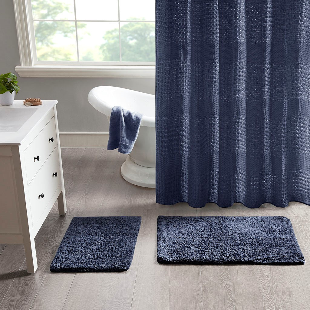 Madison Park Signature Ritzy 100% Cotton Solid Tufted 2 Piece Bath Rug Set - Navy 