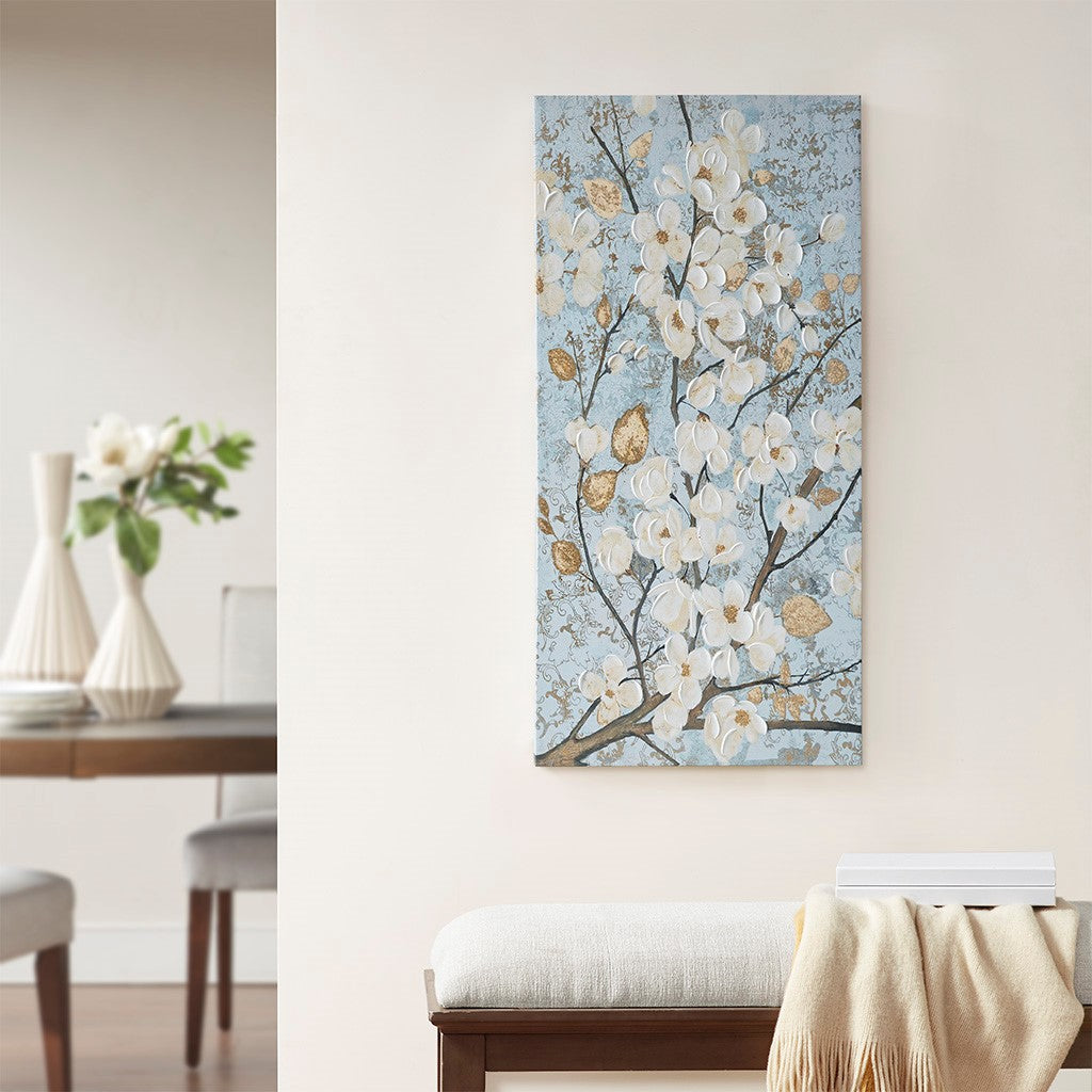 Madison Park Luminous Bloom Gold Foil Floral Hand Embellished Canvas Art - Blue 