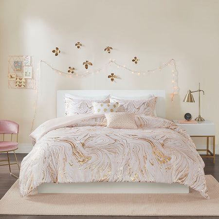 Intelligent Design  Rebecca Metallic Printed Comforter Set - Blush / Gold  - King Size / Cal King Size Shop Online & Save - expresshomedirectr.com