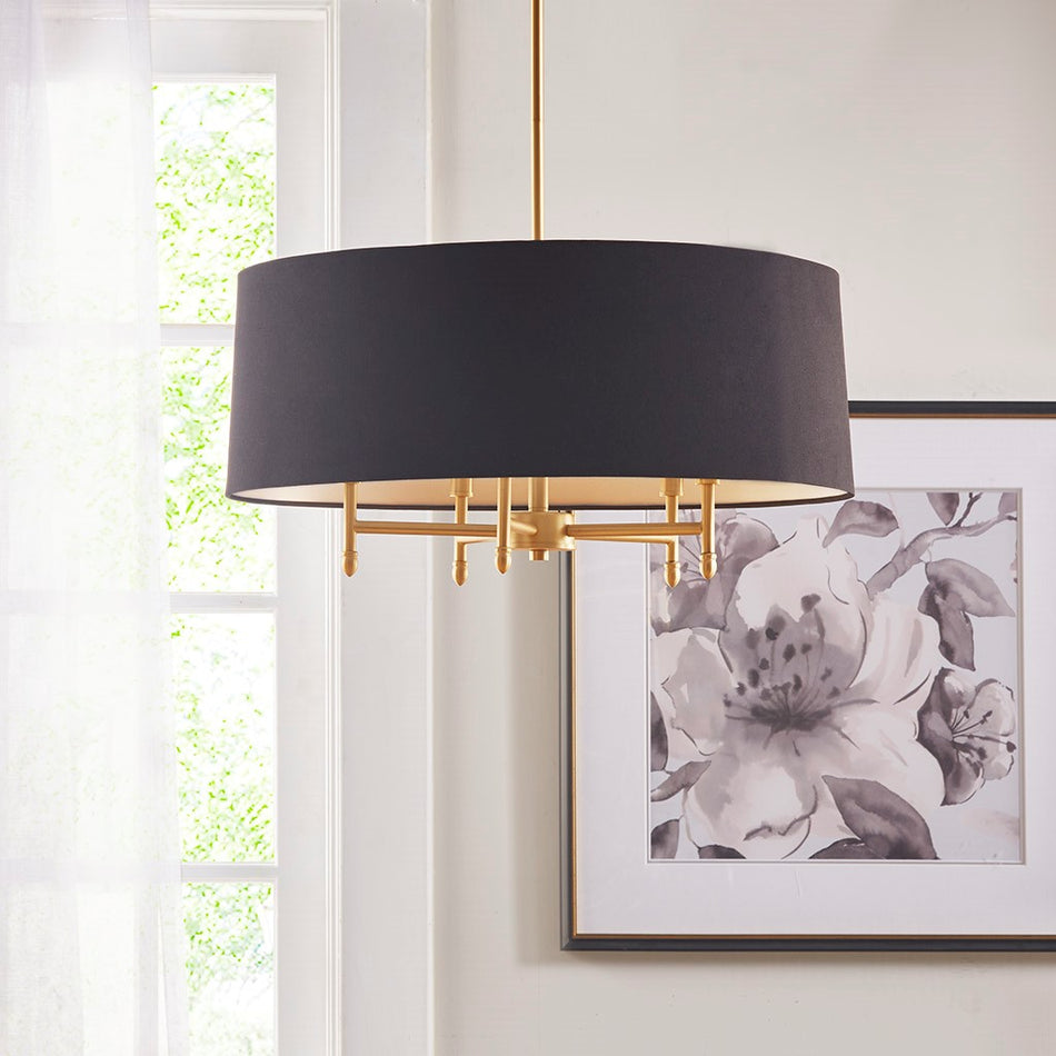 Presidio 5-Light Black Drum Shade Chandelier - Gold / Black