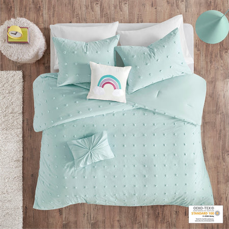 Urban Habitat Kids Callie Cotton Jacquard Pom Pom Comforter Set - Aqua - Full Size / Queen Size