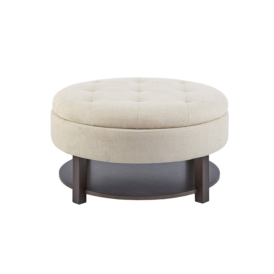 Miller Round Storage Ottoman - Cream / Brown