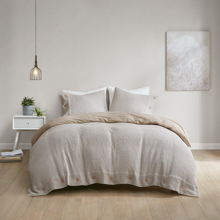 Clean Spaces Mara 3 Piece Cotton and Rayon from Bamboo Blend Waffle Weave Duvet Cover Set - Taupe  - Full Size / Queen Size Shop Online & Save - expresshomedirectr.com