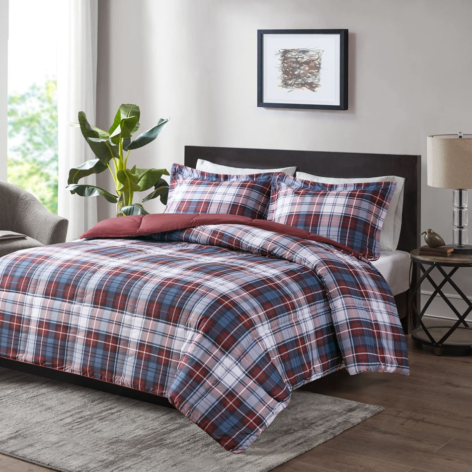 Madison Park Essentials Parkston 3M Scotchgard Down Alternative All Season Comforter Set - Red - King Size / Cal King Size