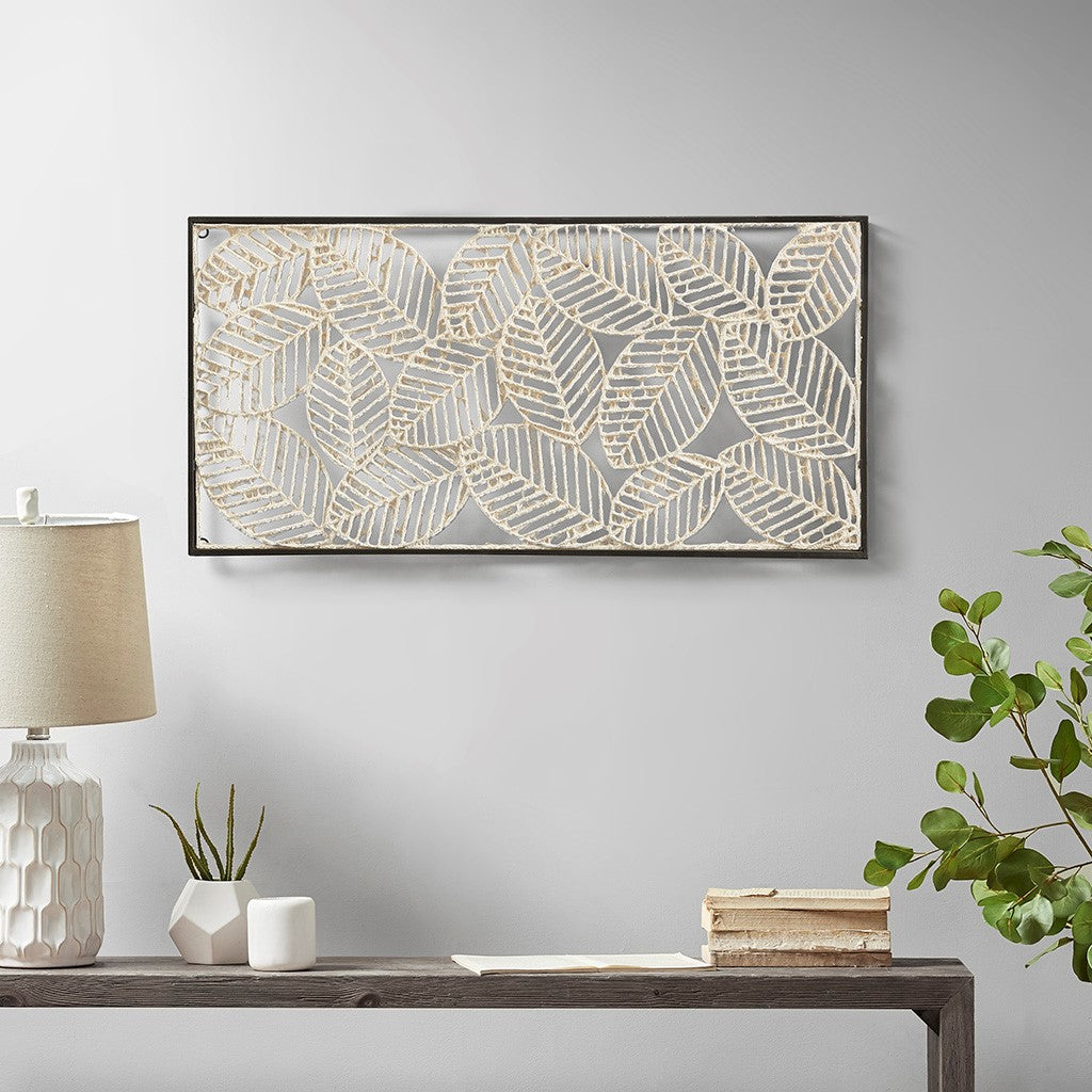 Madison Park Paper Cloaked Leaves Wall Decor Metal Frame - Natural 