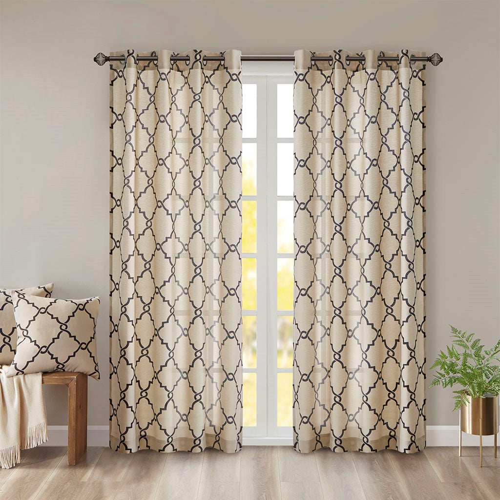 Madison Park Saratoga Fretwork Print Grommet Top Window Curtain - Khaki - 50x108"