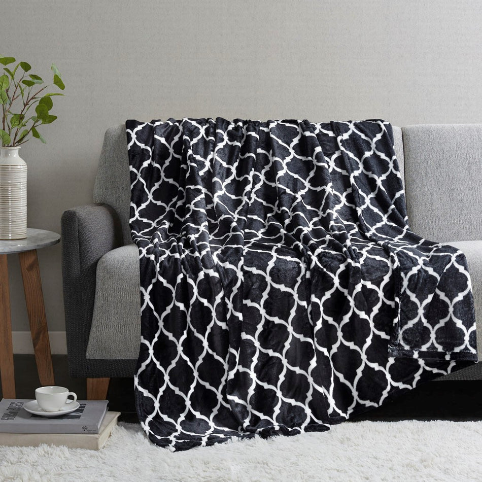 Madison Park Ogee Oversized Throw - Black - 60x70"