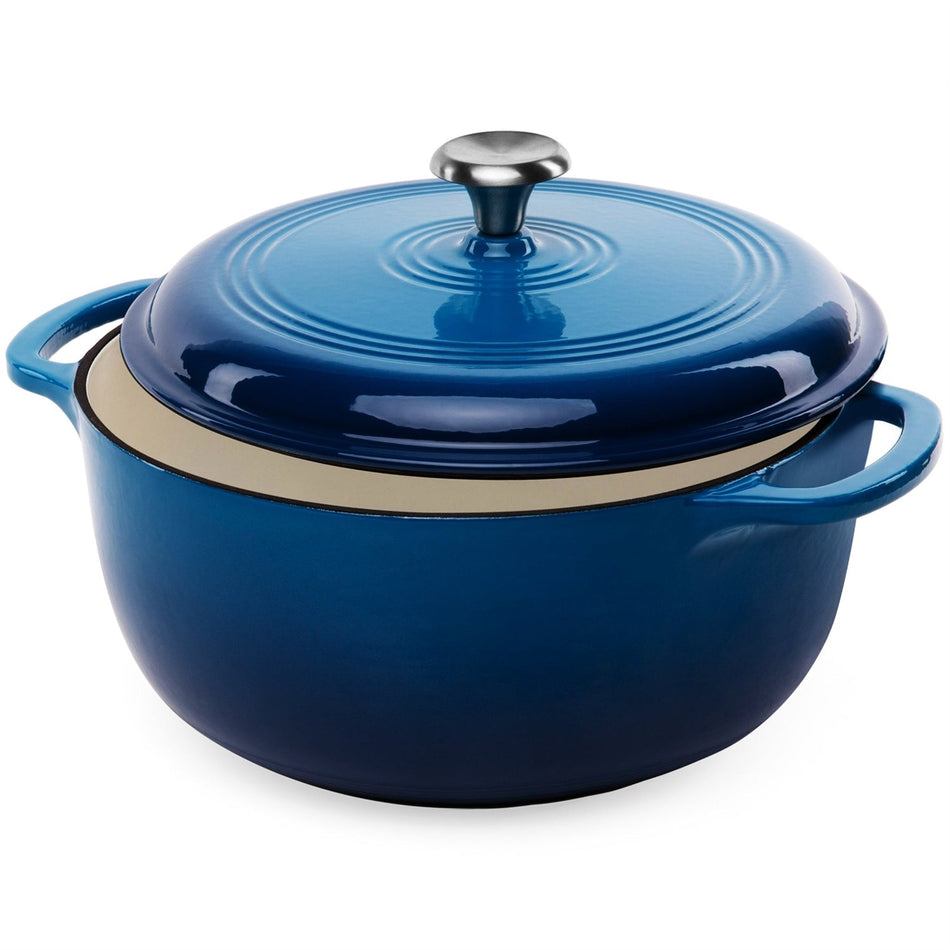 6 Quart Large Blue Enamel Cast-Iron Dutch Oven Kitchen Cookware