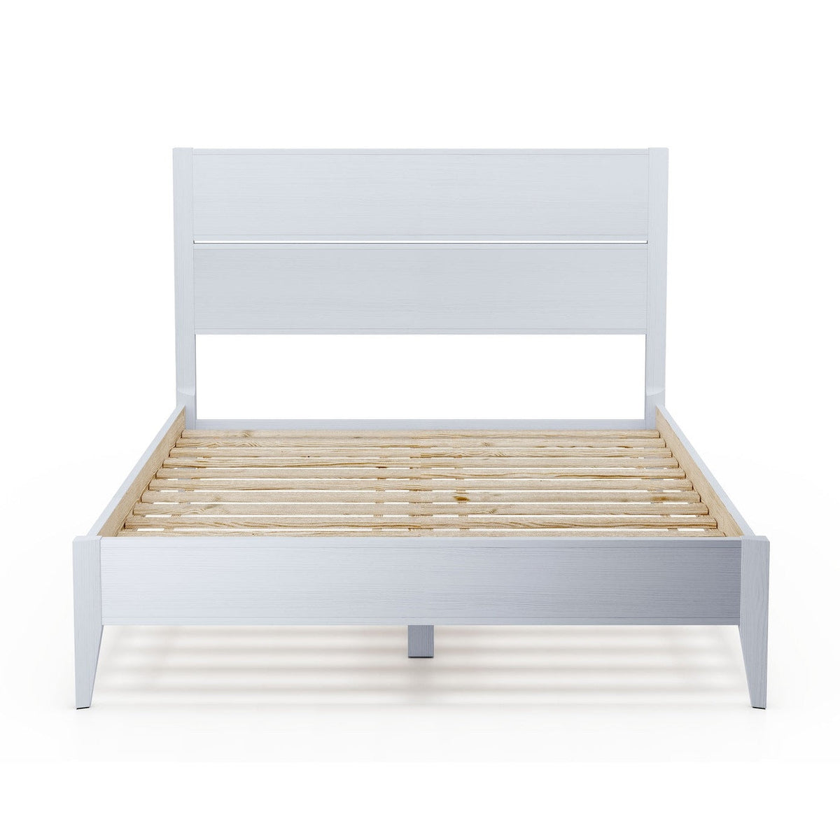 Full Size Rustic White Mid Century Slatted Platform Bed