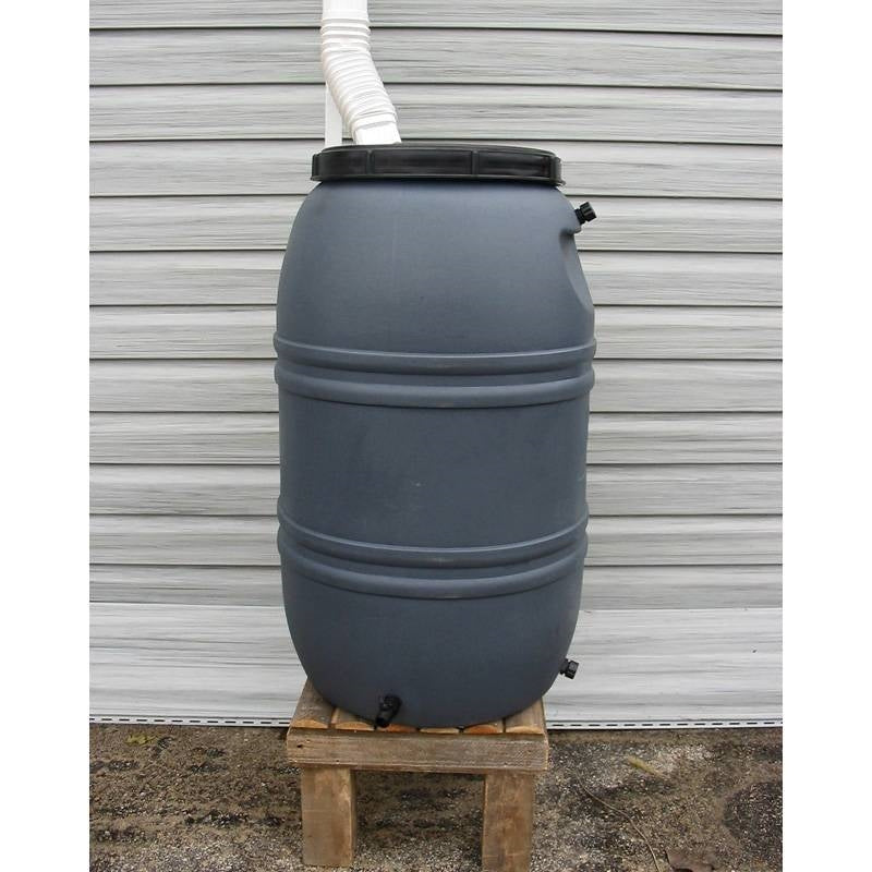 Grey 55-Gallon BPA Free Plastic Rain Barrel with Bottom Spigot