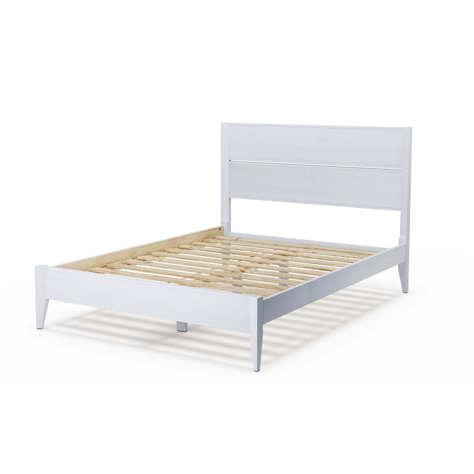 King Size Rustic White Mid Century Slatted Platform Bed