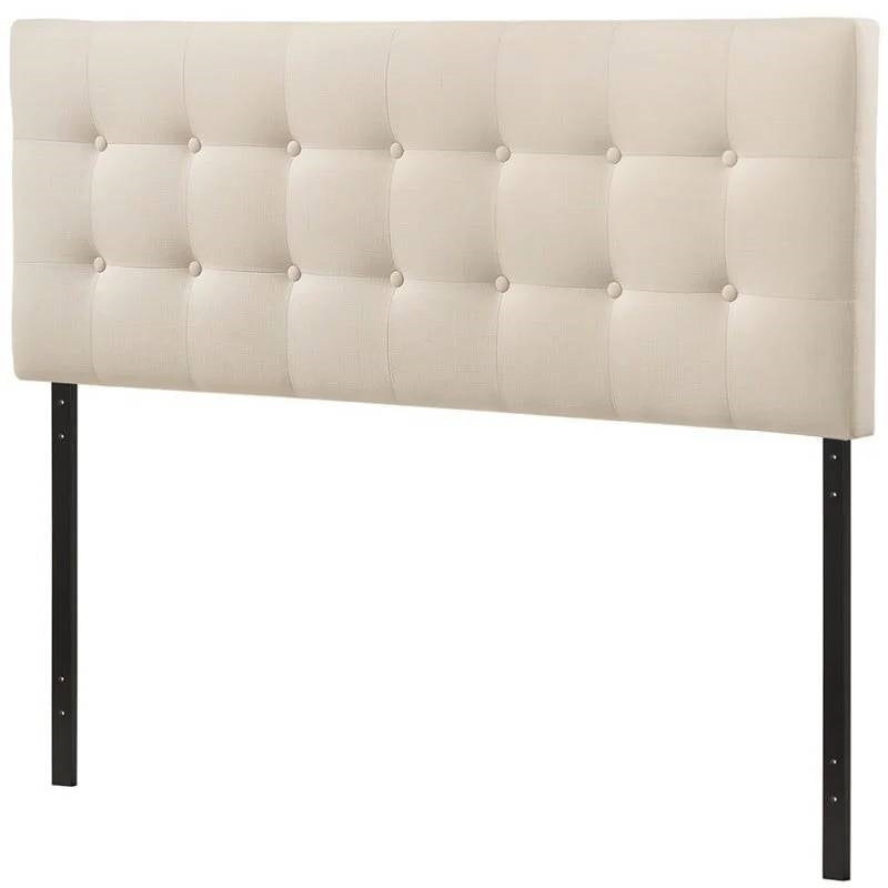 Queen size Modern Ivory Fabric Upholstered Button Tufted Headboard