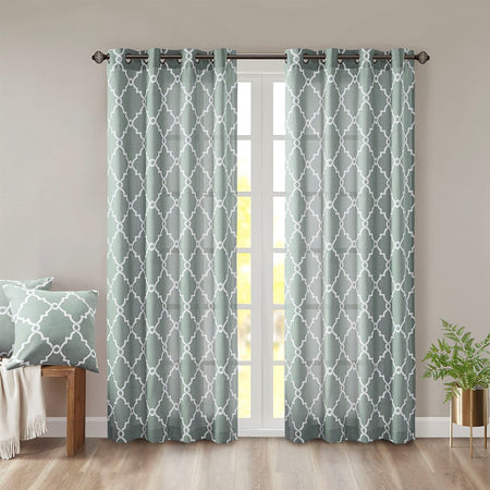 Madison Park Saratoga Fretwork Print Grommet Top Window Curtain - Seafoam - 50x95"