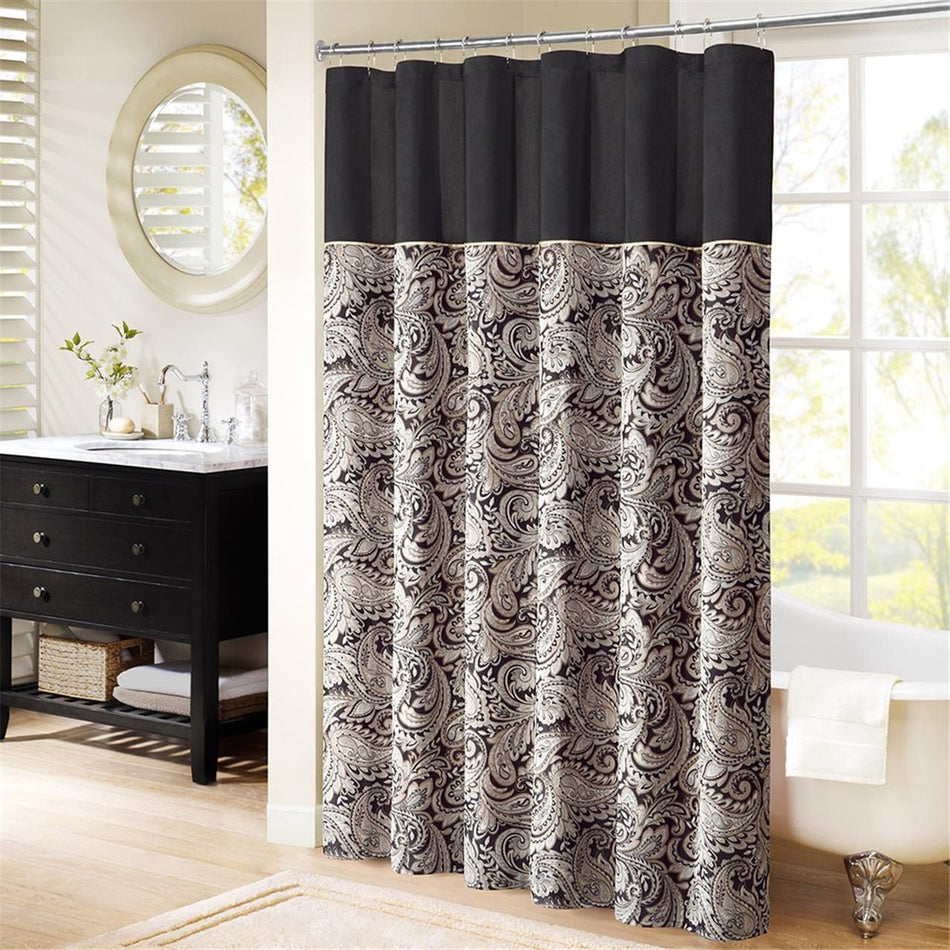 Madison Park Aubrey Jacquard Shower Curtain - Black - 72x72"