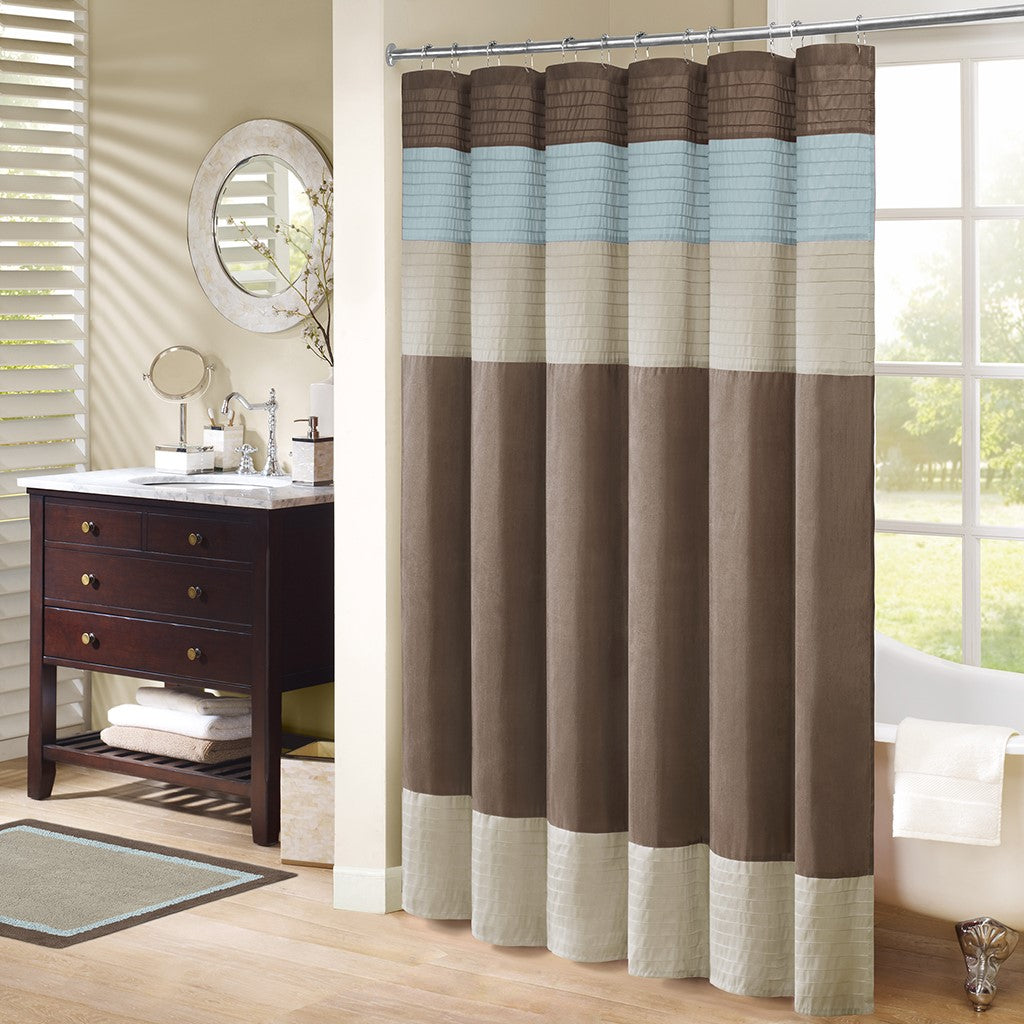 Madison Park Amherst Faux Silk Shower Curtain - Blue - 72x72"