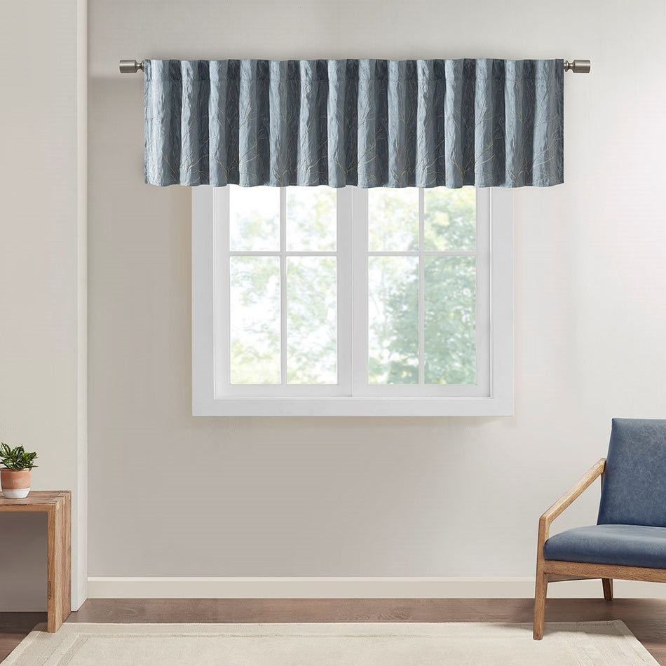 Madison Park Andora Faux Silk Embroidered Window Valance - Blue - 50x18"