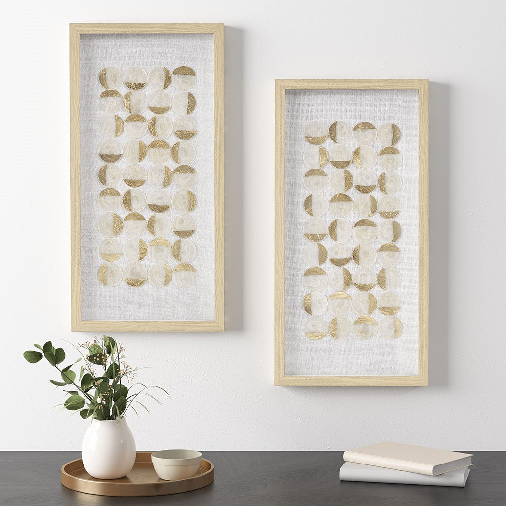 Madison Park Aurelian Emblem Framed Capiz Shadowbox 2 Piece Set - Natural / Gold 