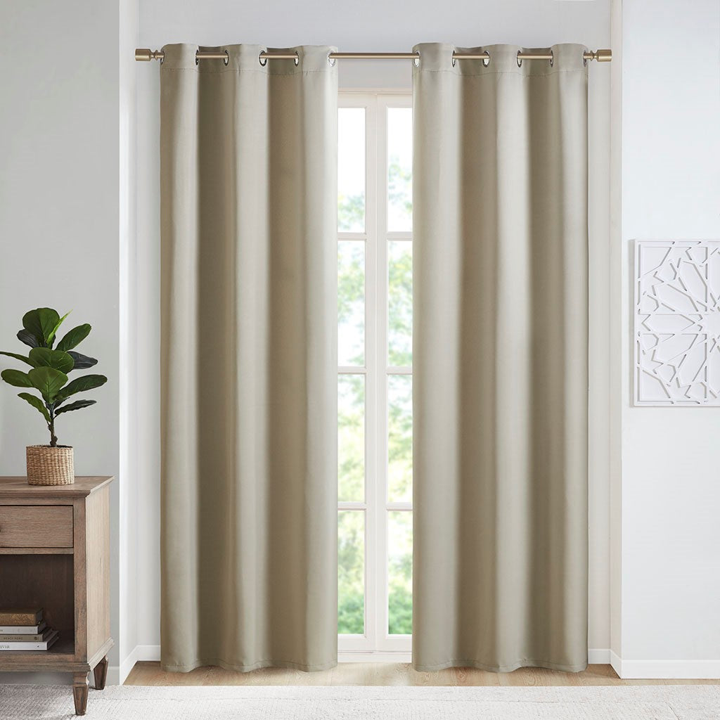 SunSmart Taren Solid Blackout Triple Weave Grommet Top Curtain Panel Pair - Beige - 42x84"