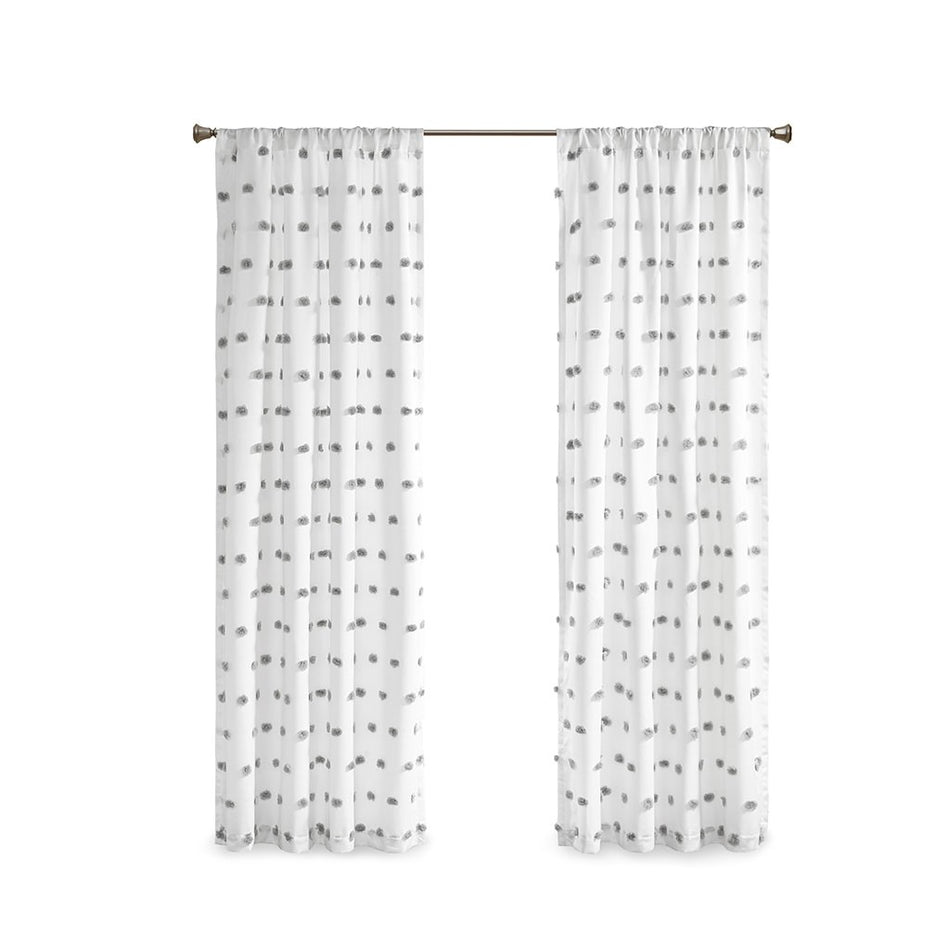 Sophie Pom Pom Embellished Window Panel - Grey - 50x63"