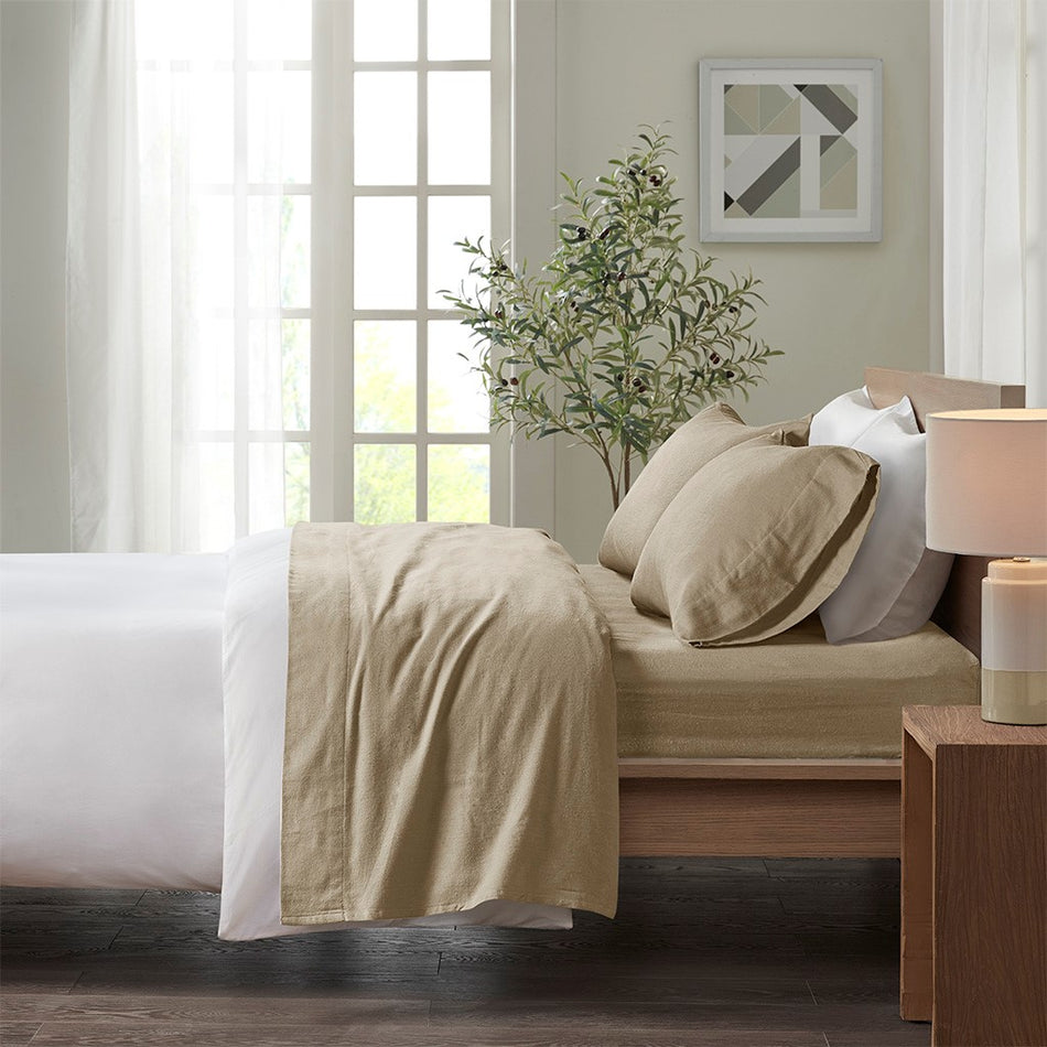 True North by Sleep Philosophy Cozy Cotton Flannel Printed Sheet Set - Tan Solid  - Full Size Shop Online & Save - expresshomedirectr.com