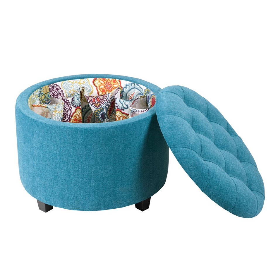 Sasha Round Ottoman with Shoe Holder Insert - Blue