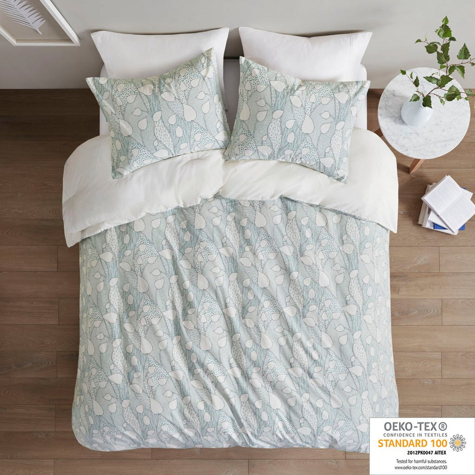 Urban Habitat Calla 3 Piece Vine Printed Cotton Duvet Cover Set - Aqua - Full Size / Queen Size