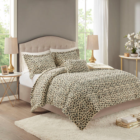 Madison Park Zuri 4PC Faux Fur Comforter Set - Cheetah - King Size