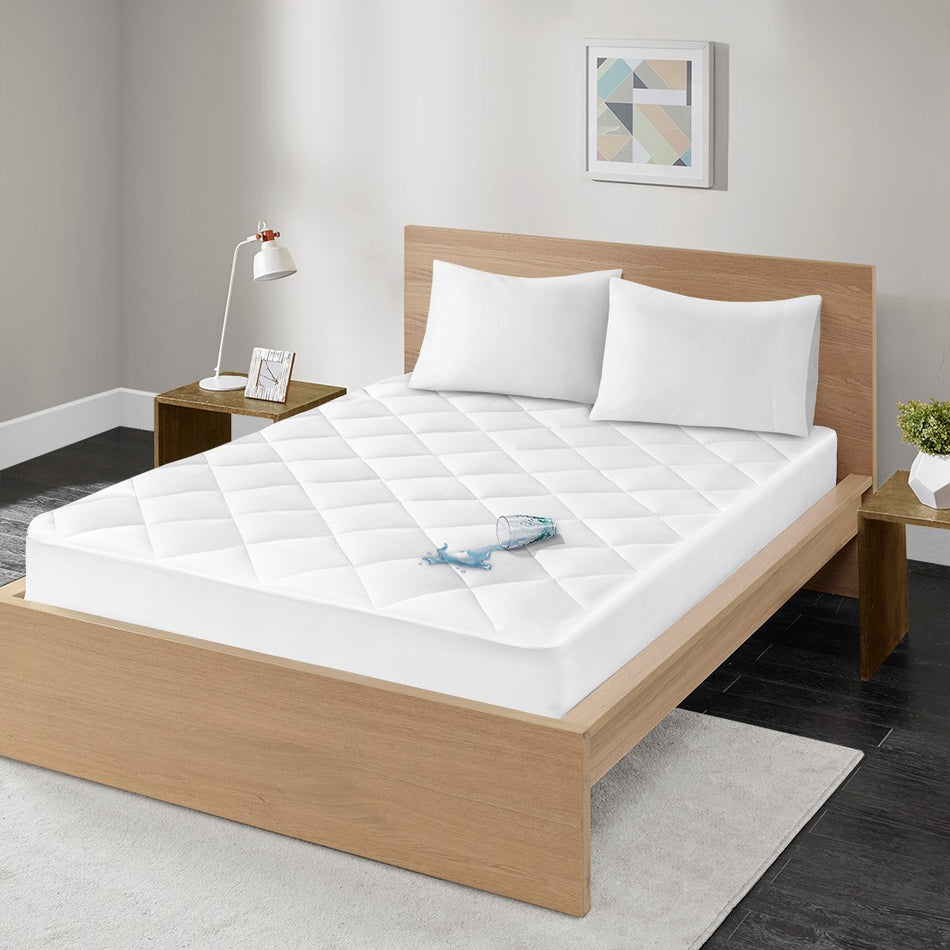 Madison Park Quiet Nights 300 Thread Count Cotton Sateen Waterproof Mattress Pad - White - Twin Size