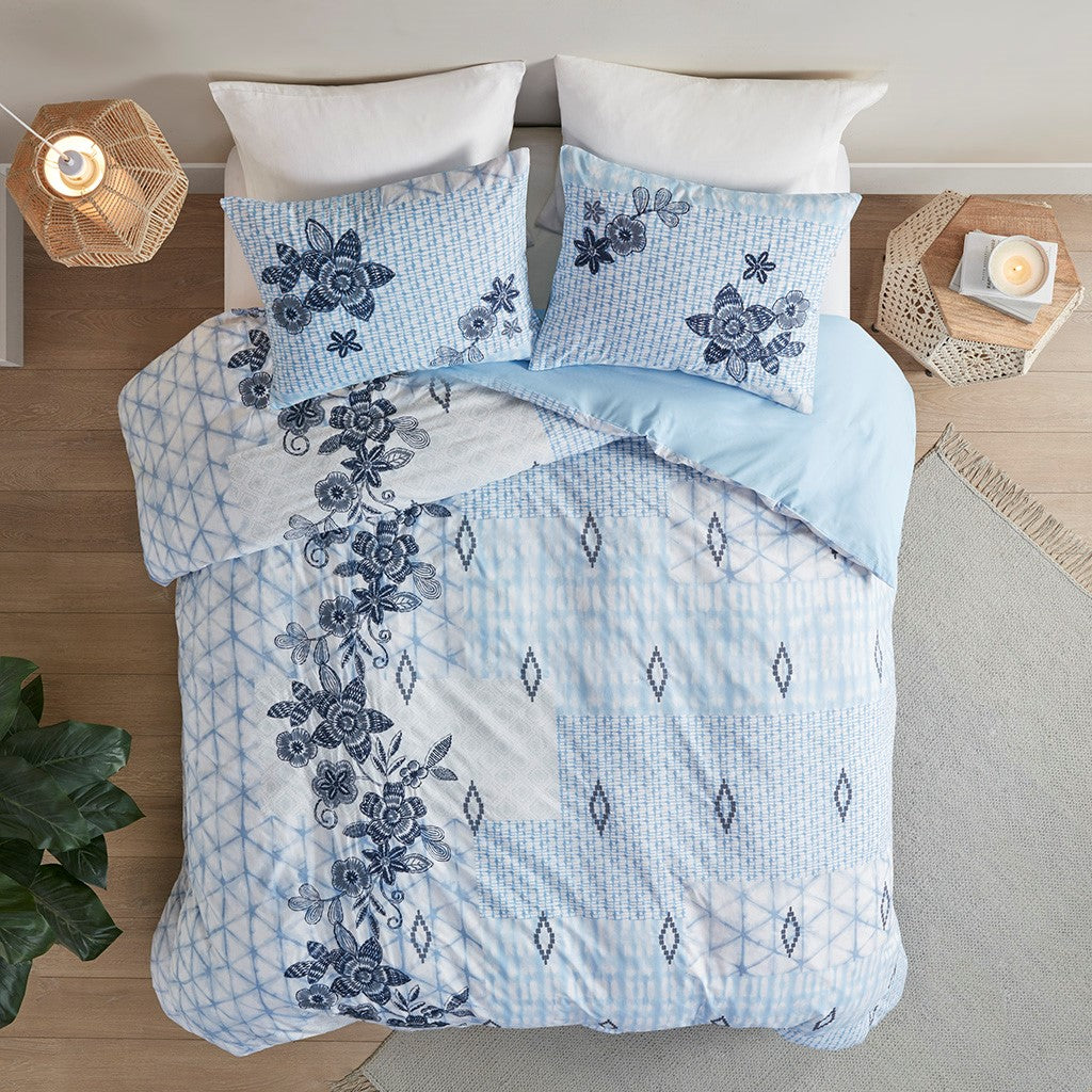 Madison Park Sadie 3 Piece Cotton Duvet Cover Set - Blue - King Size / Cal King Size