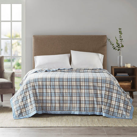 True North by Sleep Philosophy Micro Fleece Blanket - Blue Plaid - Full Size / Queen Size