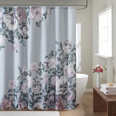 Madison Park Charisma Cotton Floral Printed Shower Curtain - Grey - 72x72"