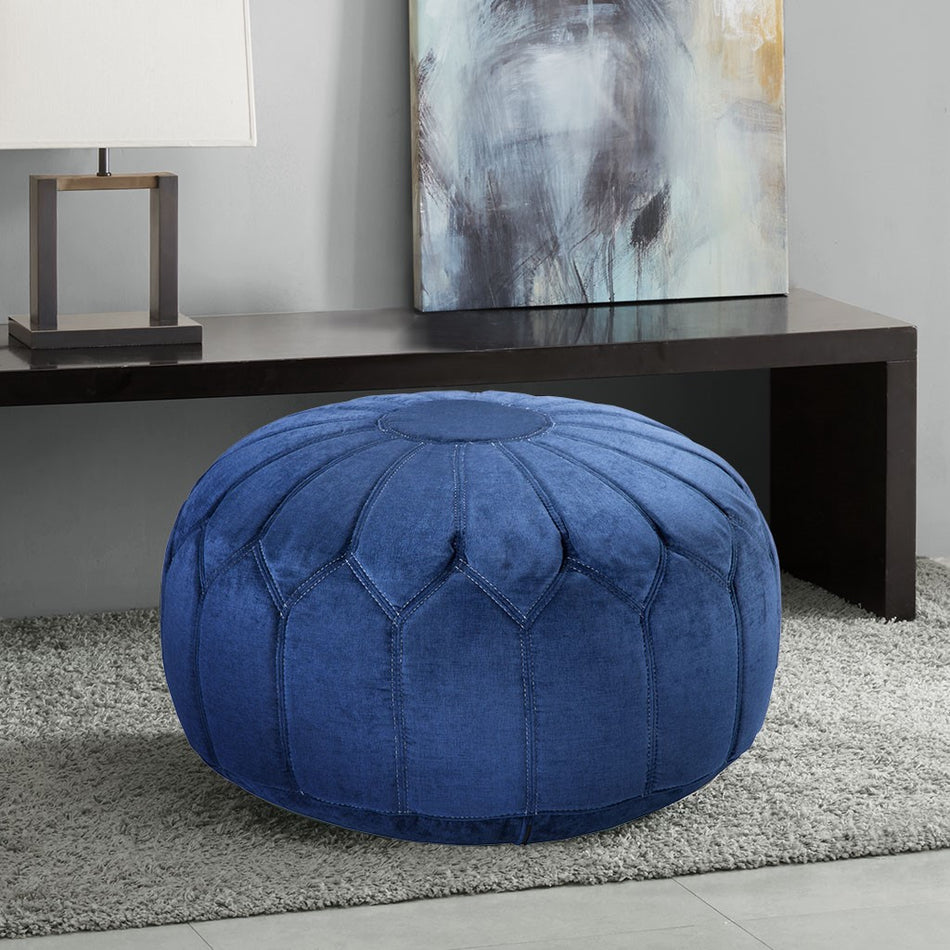 Madison Park Kelsey Round Pouf Ottoman - Blue 