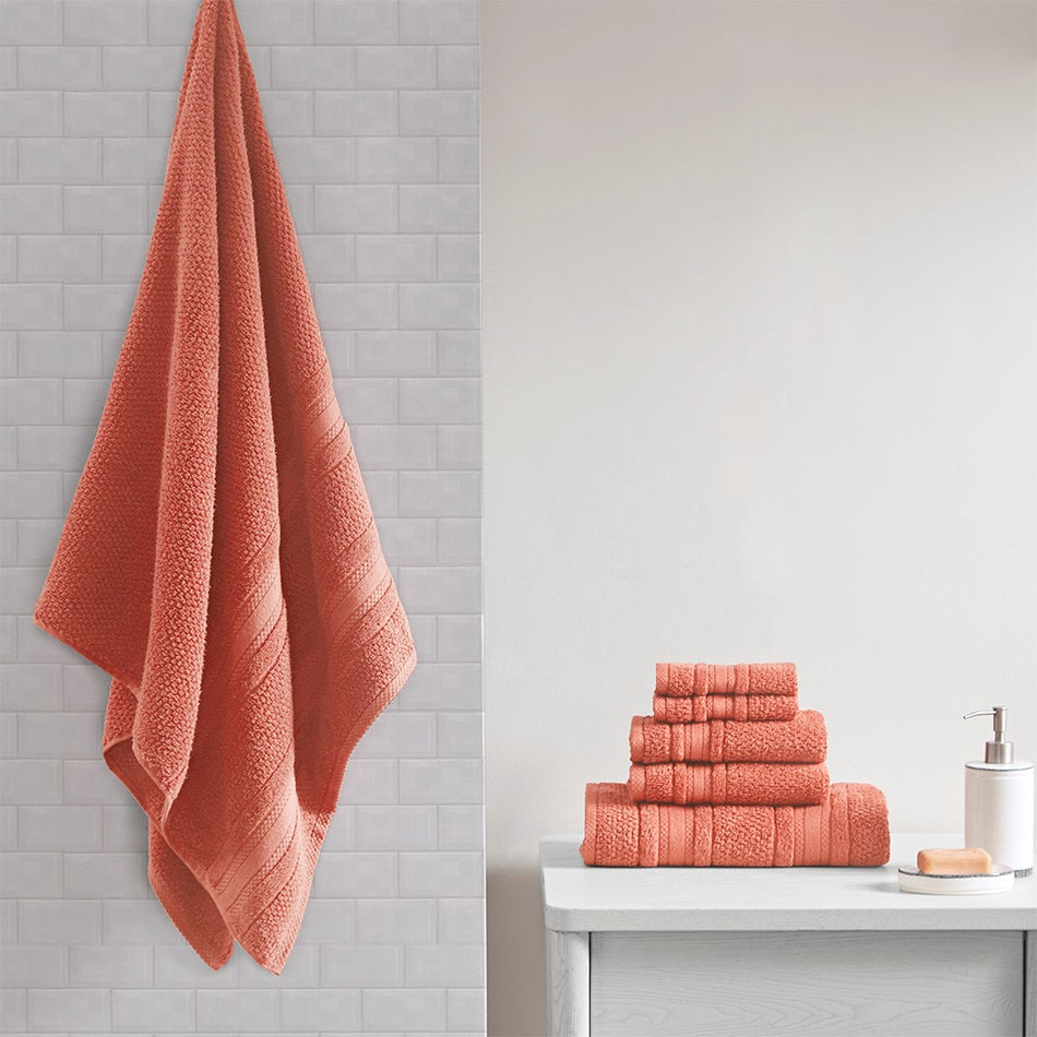 Adrien Super Soft Cotton Quick Dry Bath Towel 6 Piece Set - Coral