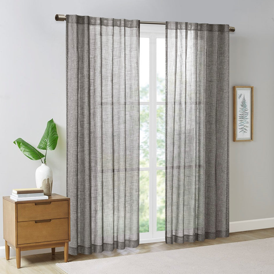 Kane Texture Printed Woven Faux Linen Window Panel - Black - 95" Panel