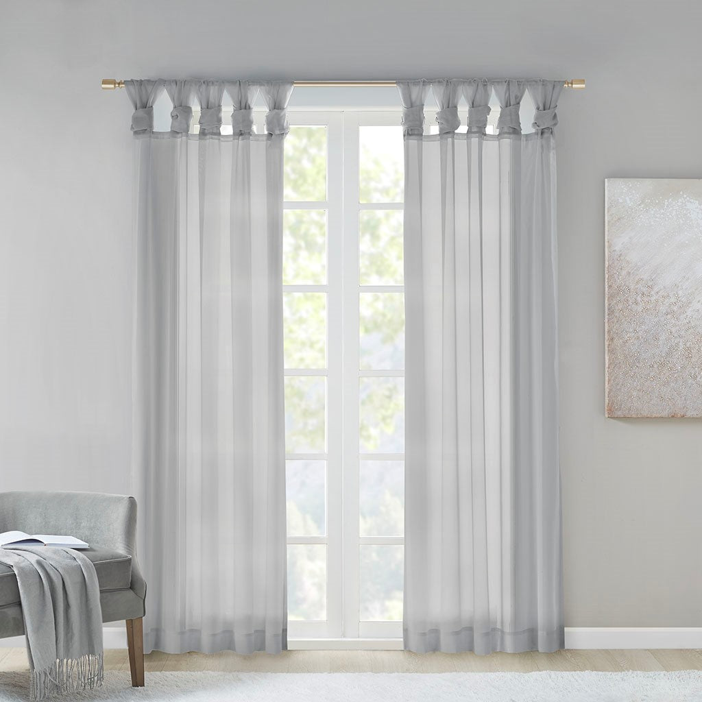 Madison Park Ceres Twist Tab Voile Sheer Window Pair - Light Grey - 84" Panel