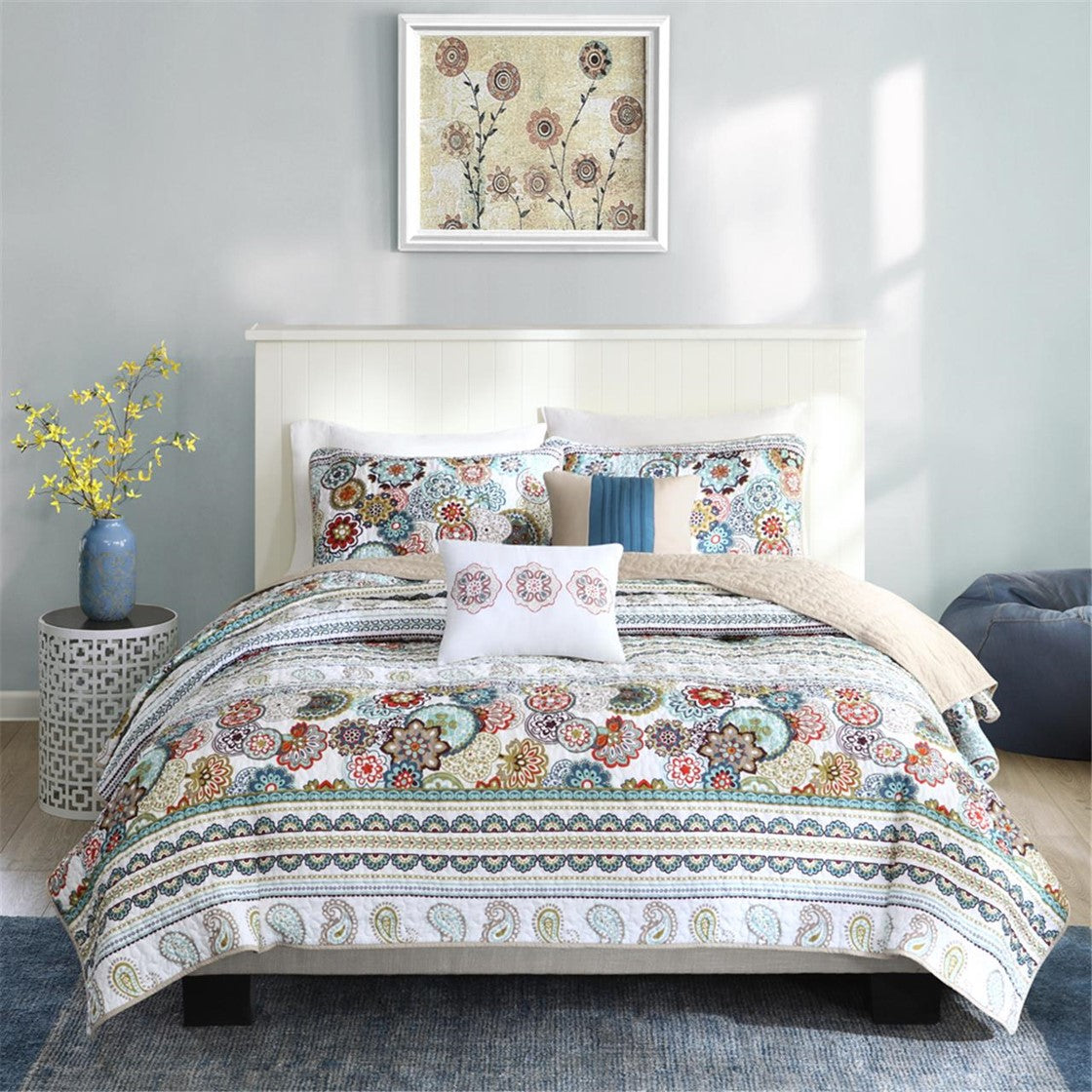 Intelligent Design  Tamira Reversible Quilt Set with Throw Pillows - Multicolor  - Full Size / Queen Size Shop Online & Save - expresshomedirectr.com