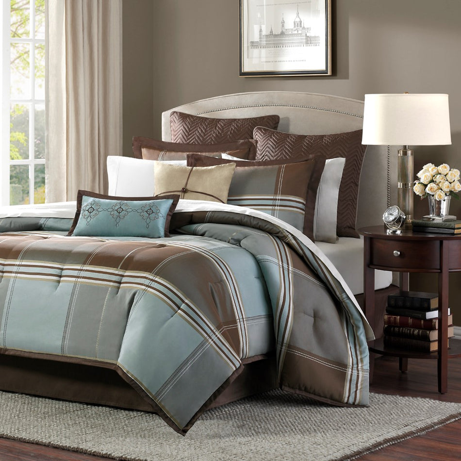 Madison Park Lincoln Square 8 Piece Comforter Set - Brown - Queen Size