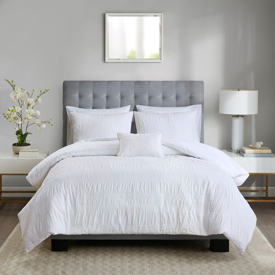 Madison Park Nicolette 4 Piece Cotton Seersucker Duvet Cover Set - White  - King Size / Cal King Size Shop Online & Save - expresshomedirectr.com