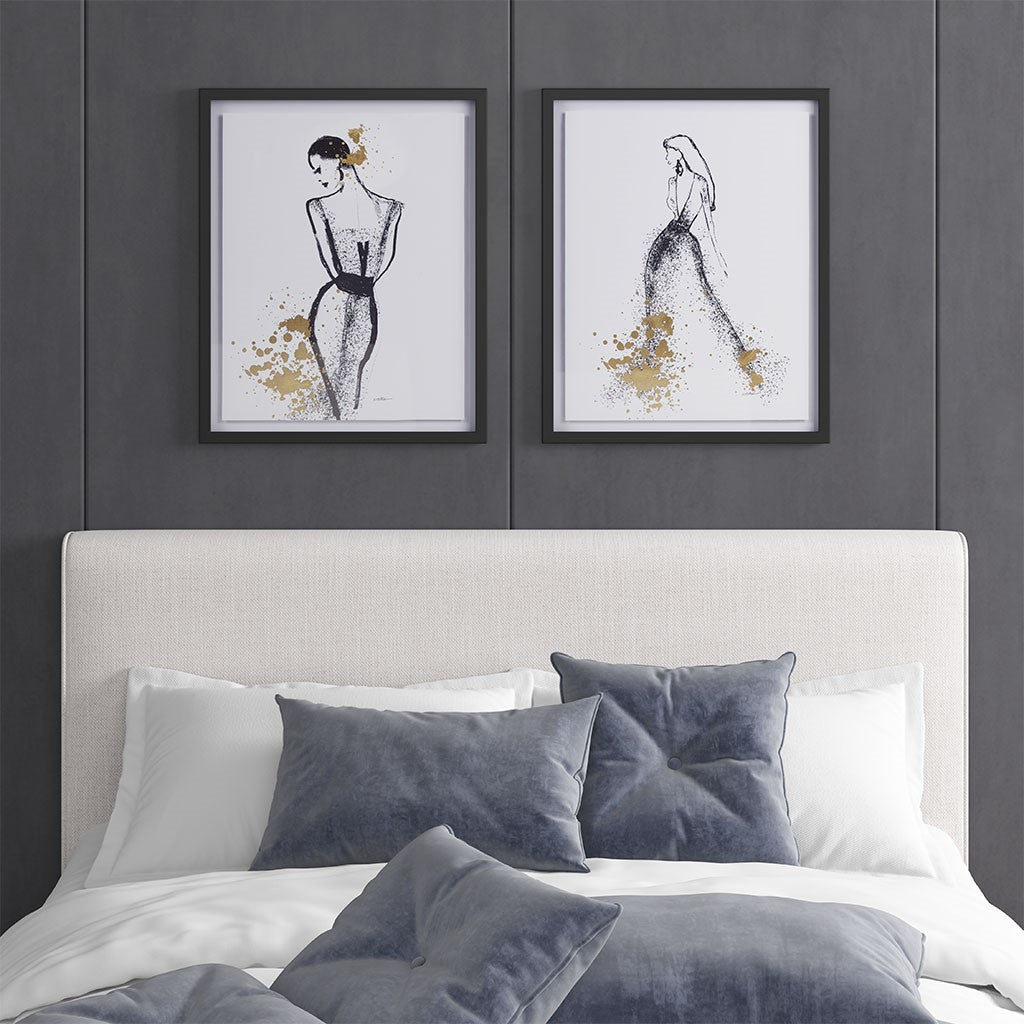 Madison Park Posh Postures Foiled Single Mat Framed Wall Art 2 Piece Set - Black / White 