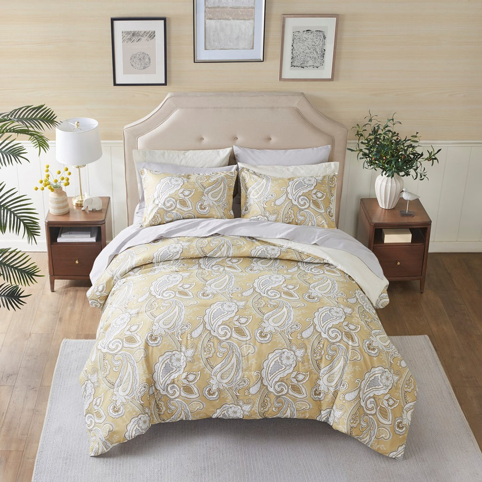 Gracelyn Paisley Print 9 Piece Comforter Set with Sheets - Wheat - Full Size