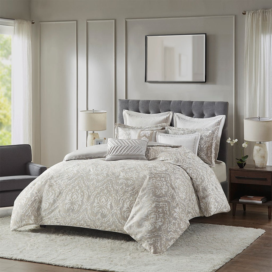 Madison Park Signature Manor Comforter Queen 8 Piece Set - Grey - Queen Size