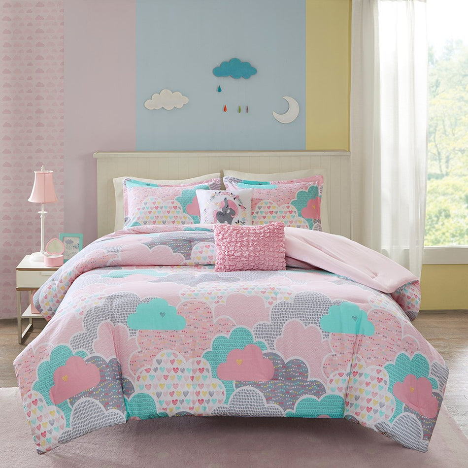 Cloud Cotton Printed Comforter Set - Pink - Full Size / Queen Size