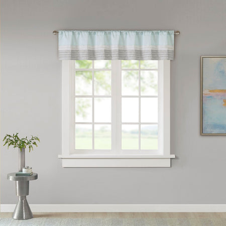 Madison Park Amherst Polyoni Pintuck Valance - Aqua - 50x18"