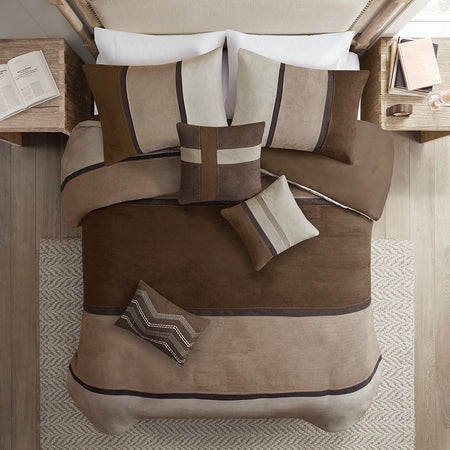 Madison Park Palisades 6 Piece Faux Suede Duvet Set - Brown - King Size / Cal King Size