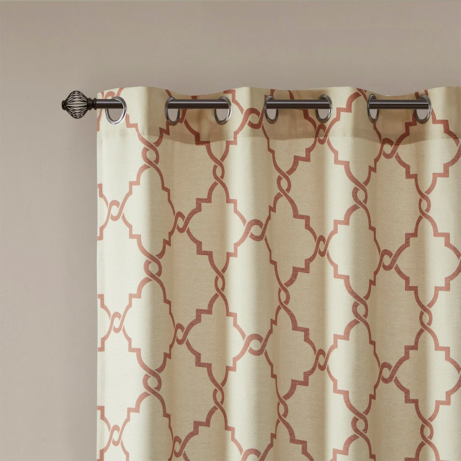 Saratoga Fretwork Print Grommet Top Window Curtain - Beige / Spice - 50x108"