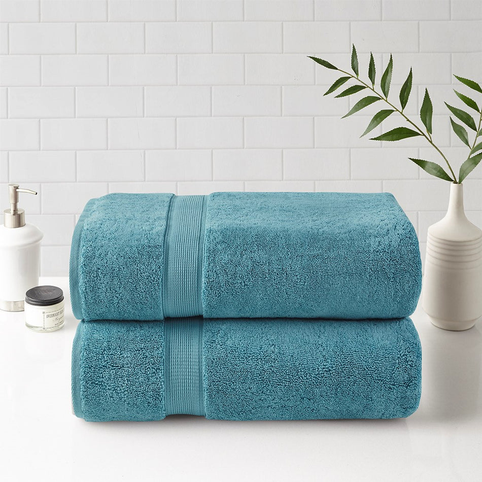 Madison Park Signature 800gsm 100% Cotton Bath Sheet Antimicrobial 2 Piece Set - Aqua - 34x68"