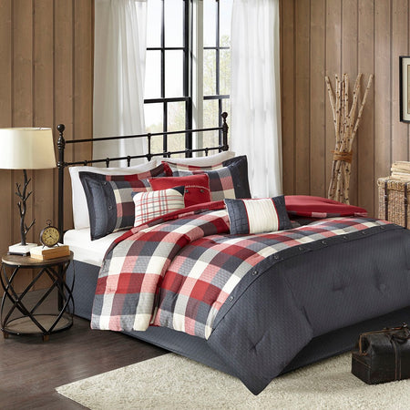 Madison Park Ridge 7 Piece Herringbone Comforter Set - Red - Queen Size