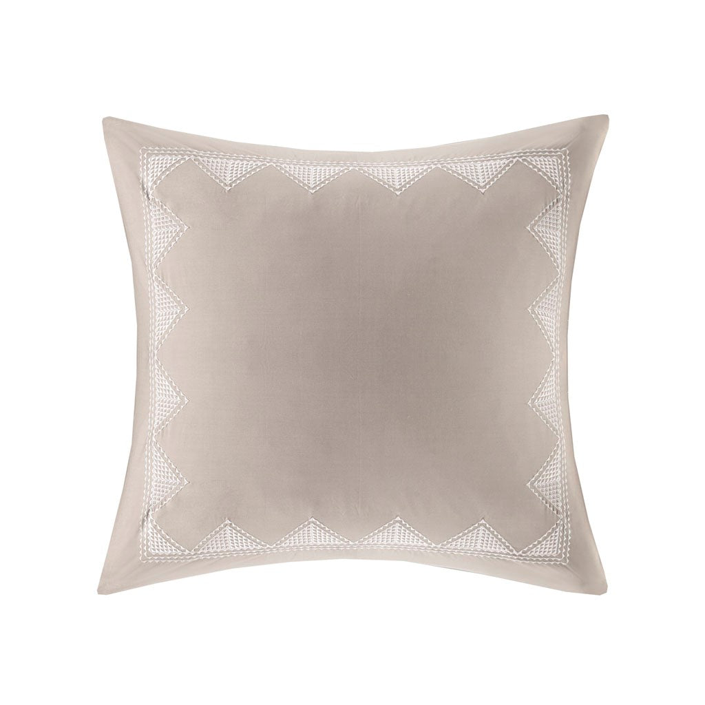 INK+IVY Isla Cotton Embroidered Euro Sham - Taupe - Euro Sham