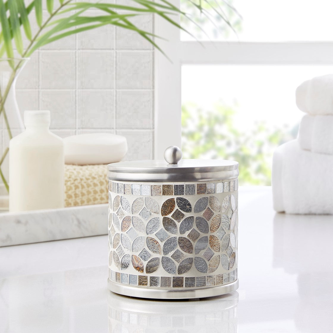 Croscill Seville Mosaic Glass Jar - Silver  - One Size Shop Online & Save - expresshomedirectr.com